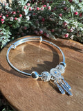 Sterling Silver Dreamcatcher Tassel Feather Round Bead Charm Bracelet For Women Elegant Jewelry